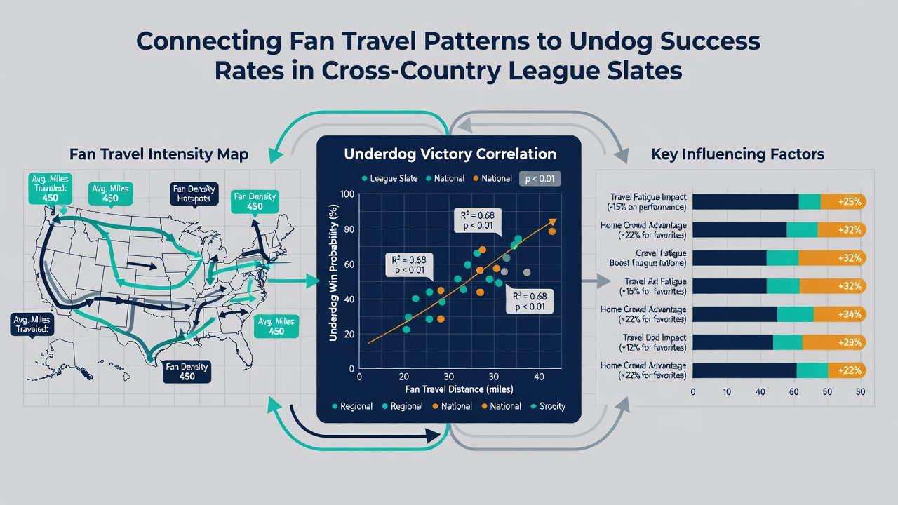 Analysis charts displaying fan travel data linked to underdog outcomes in league schedules