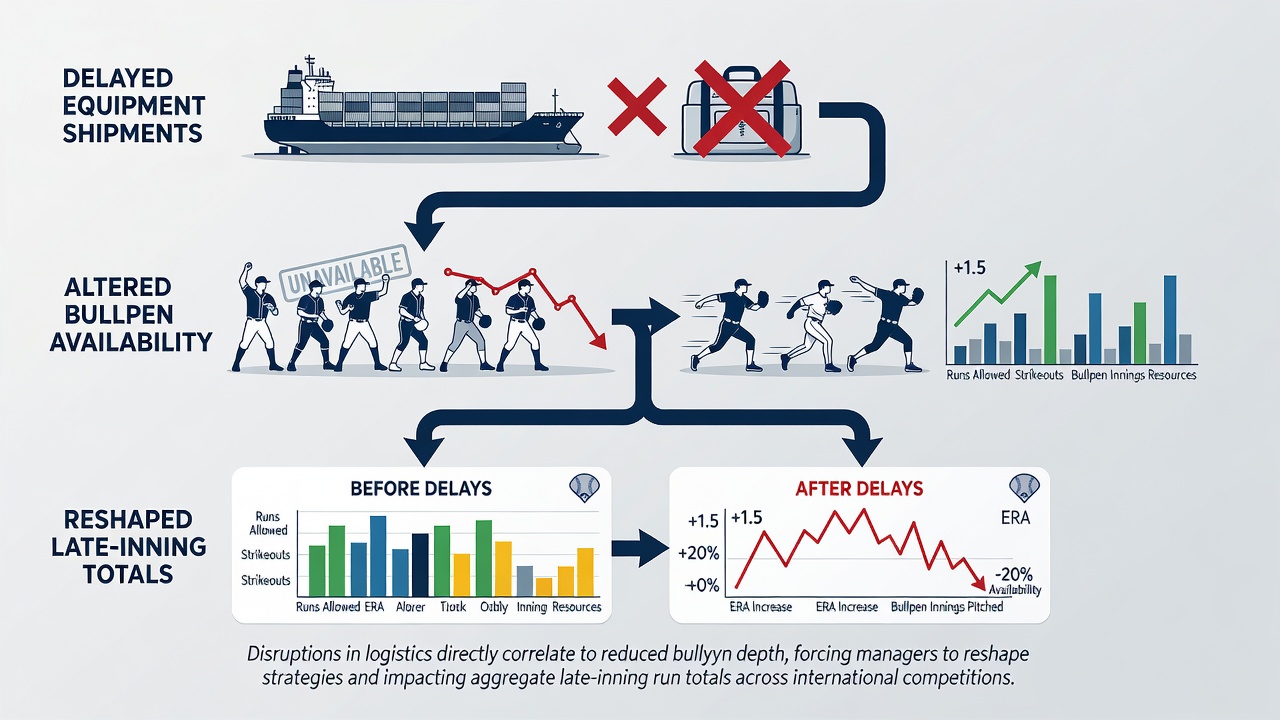 Late-inning MLB action showing bullpen usage changes due to equipment logistics