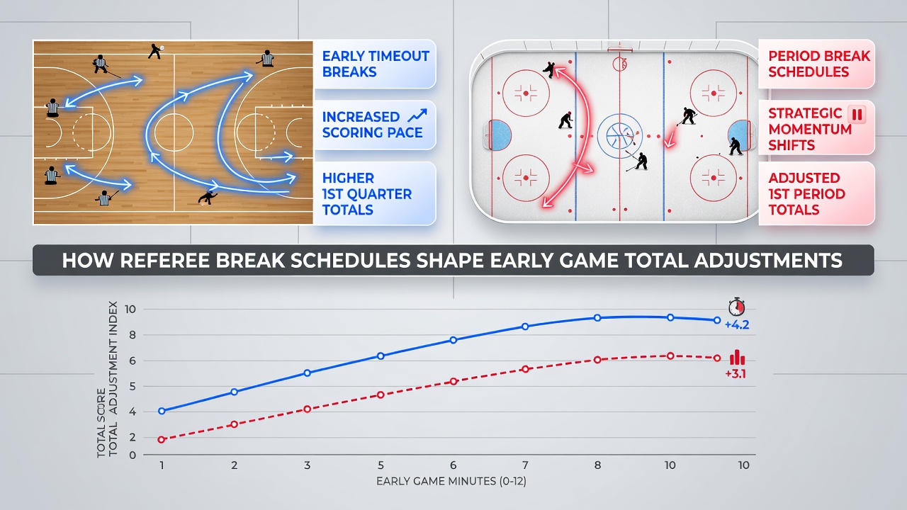 Analysis of referee schedules affecting hockey and basketball betting totals
