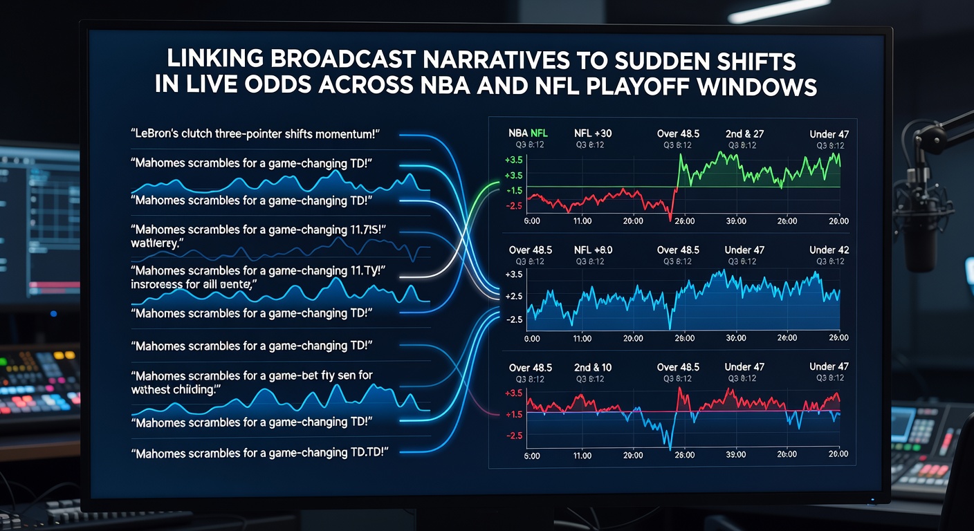 Live odds board displaying rapid changes during an NFL playoff game broadcast