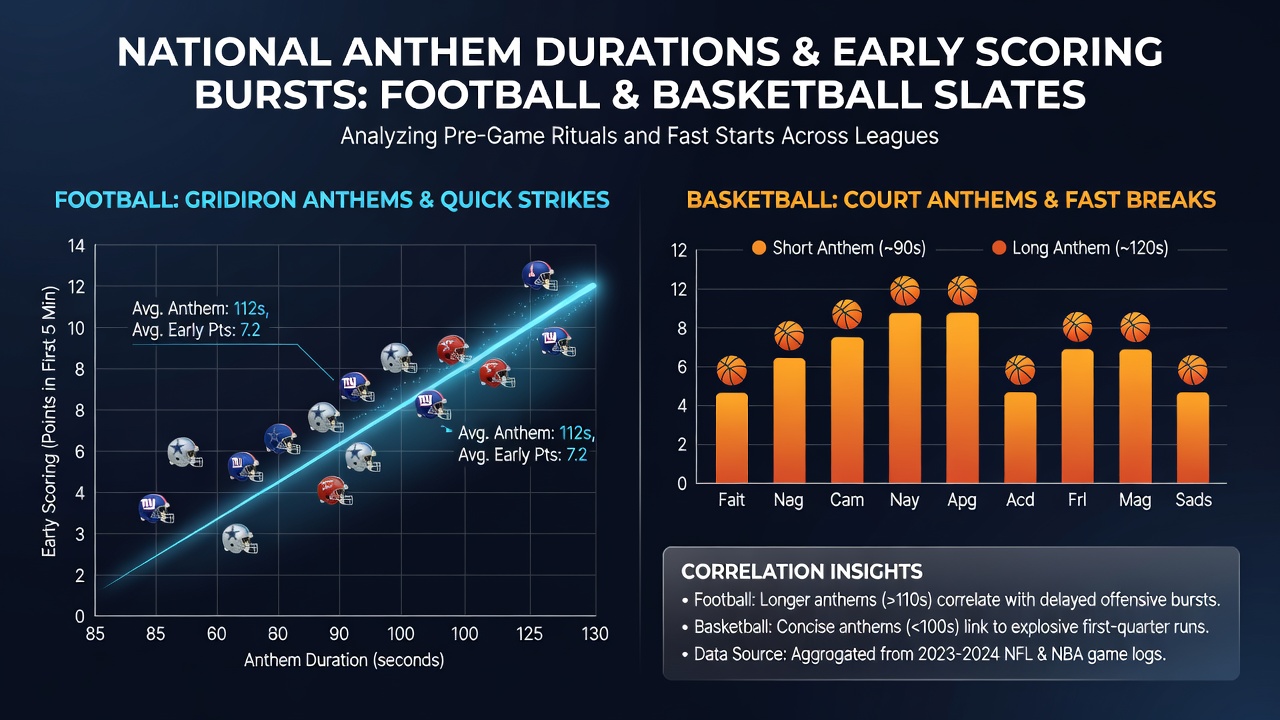 Visualization of national anthem duration data correlated with early scoring patterns in NFL and NBA games