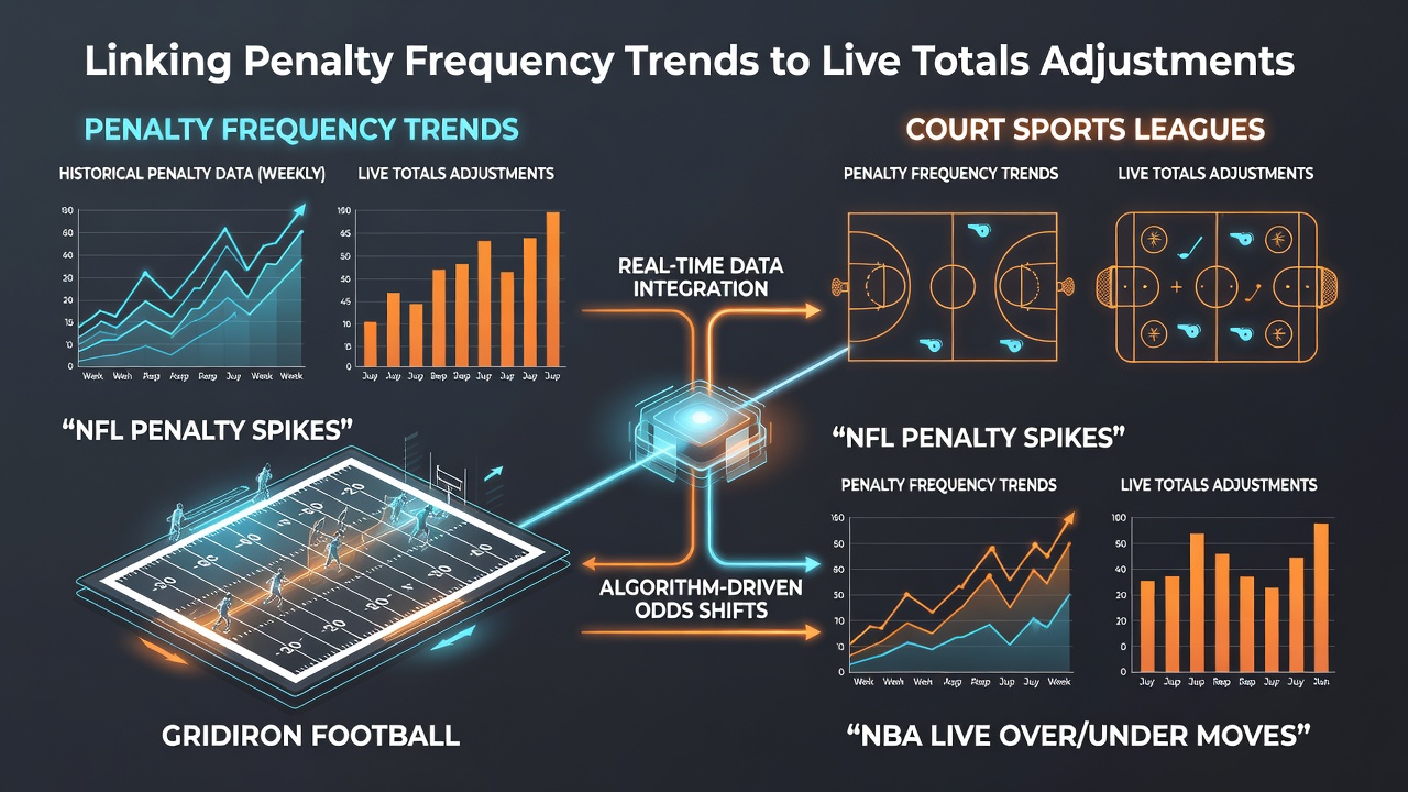 Live odds adjustment timeline showing penalty clusters and corresponding totals shifts in professional basketball