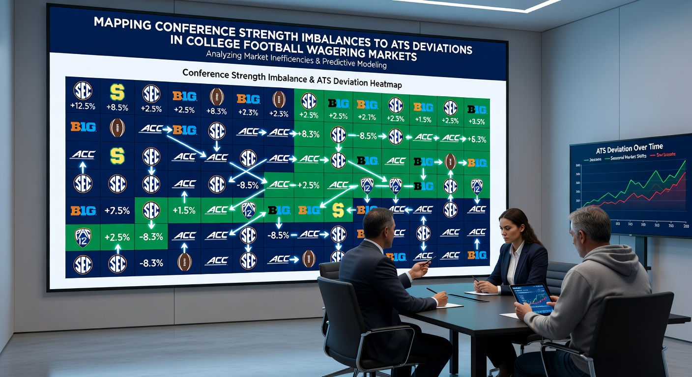 Graph illustrating ATS cover rates by conference strength differential in college football from 2020 through early 2026