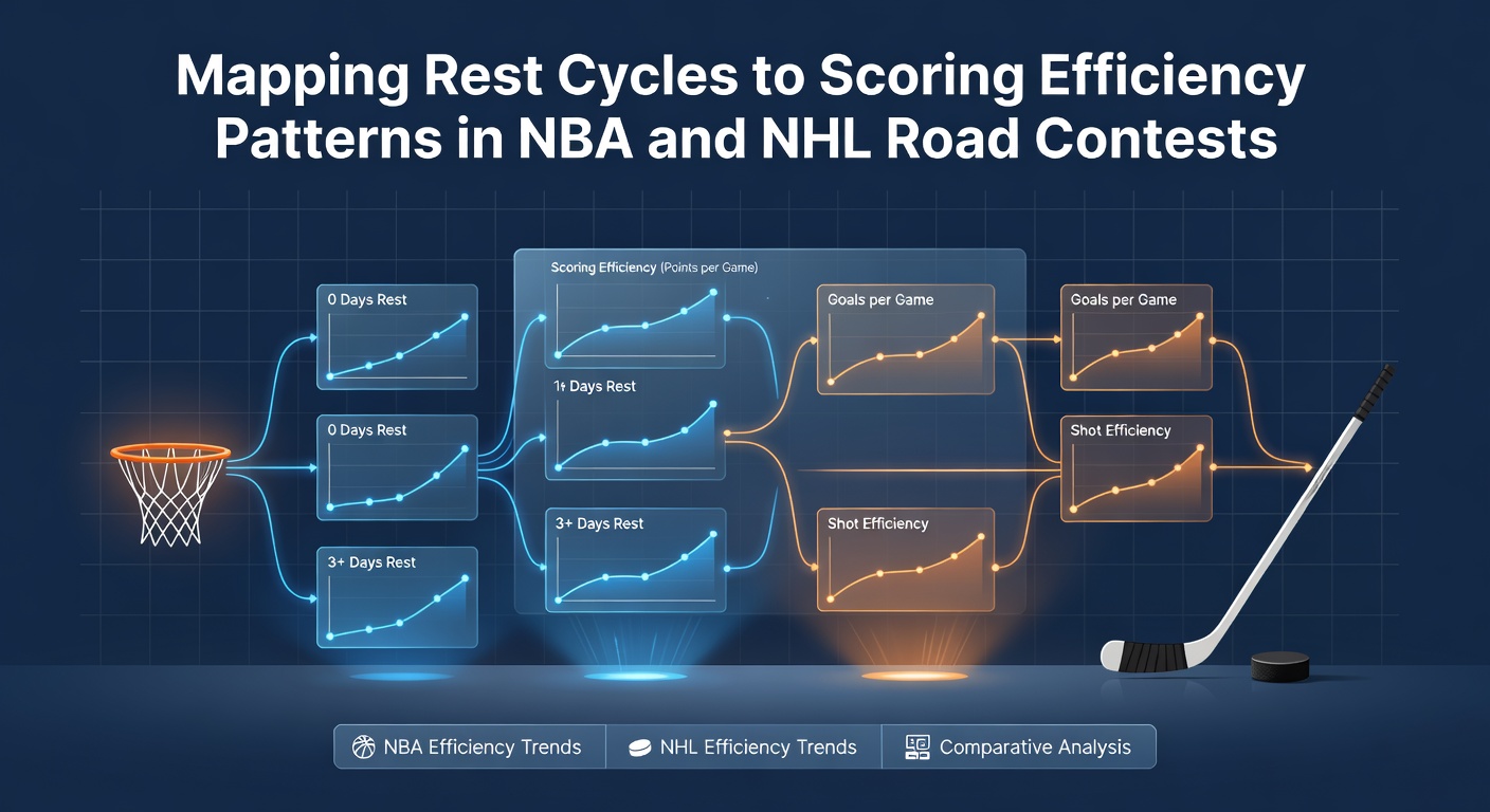Visualization of NBA and NHL team rest cycles correlated with road game scoring metrics