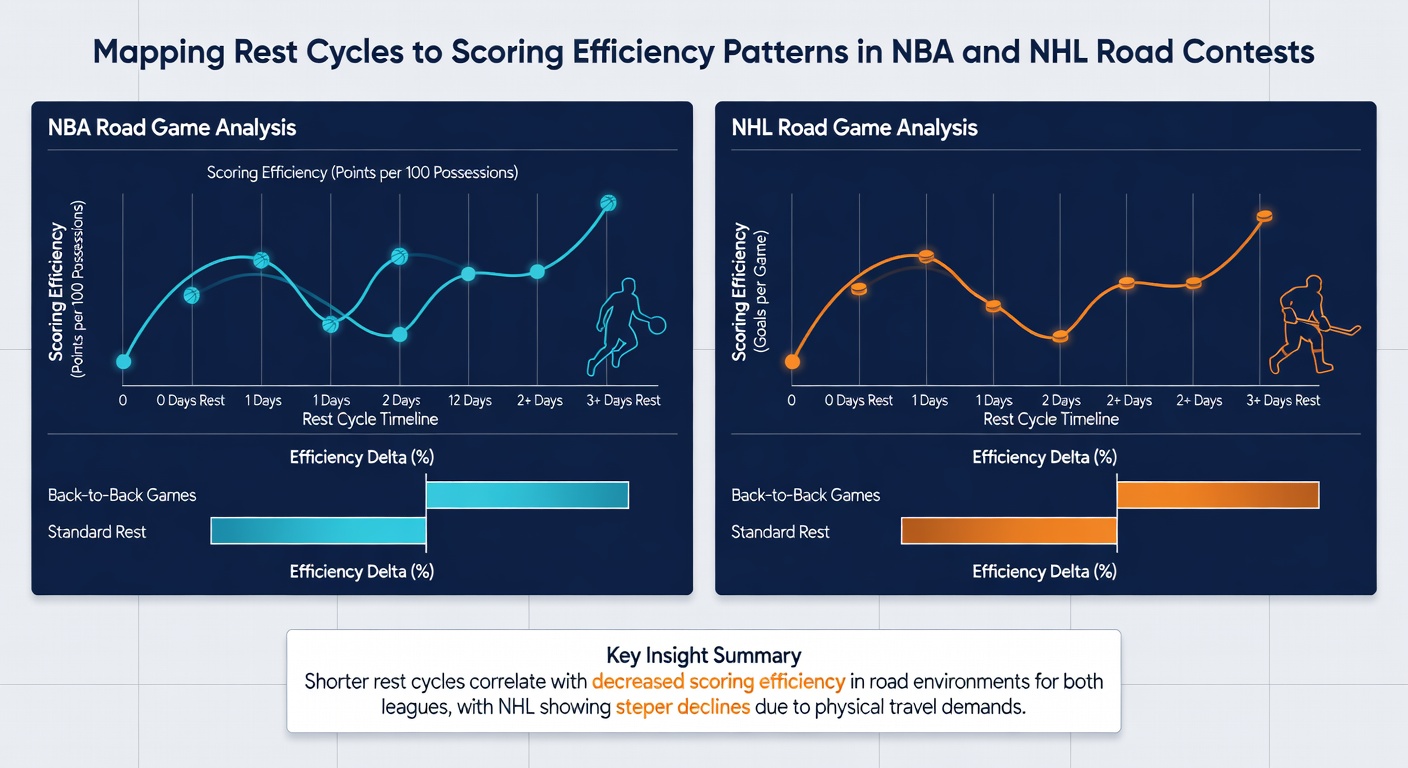 Chart showing NHL road scoring efficiency tied to varying rest intervals