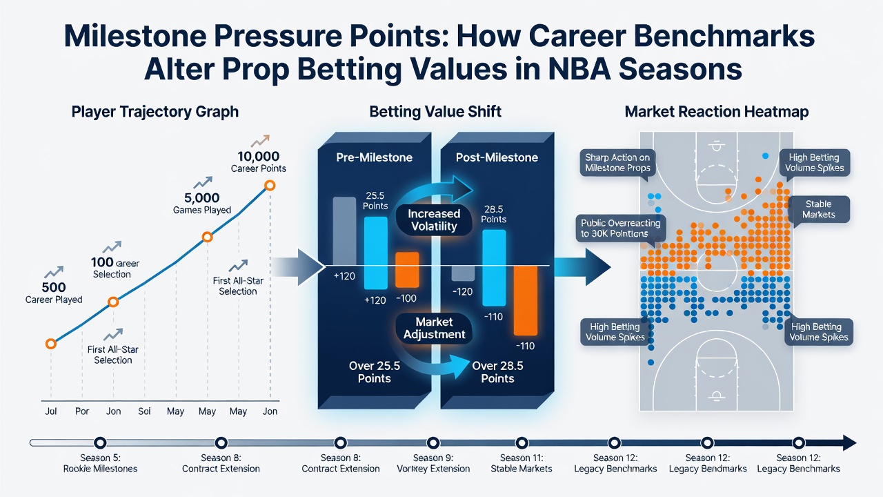 Analytics dashboard showing NBA prop line shifts near career milestones