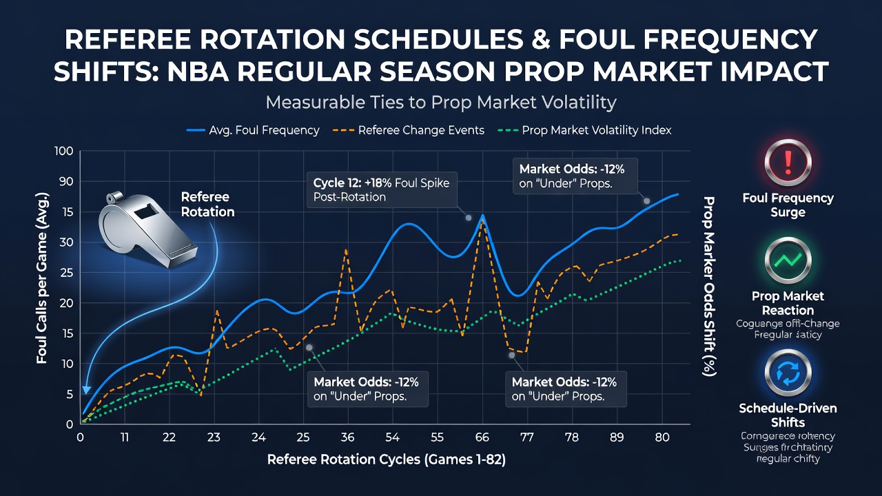 NBA referees discussing calls during a regular season game with rotation schedules influencing foul trends