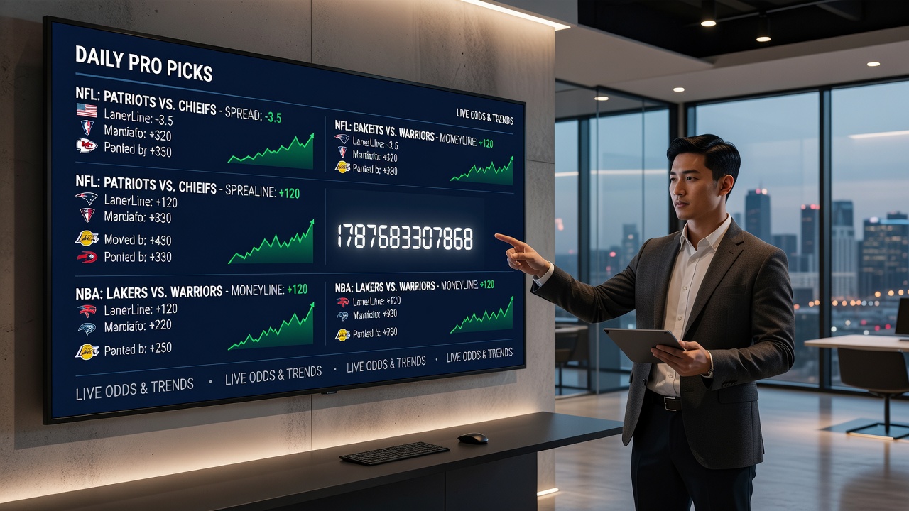 Sports betting picks interface displaying live odds and historical trends