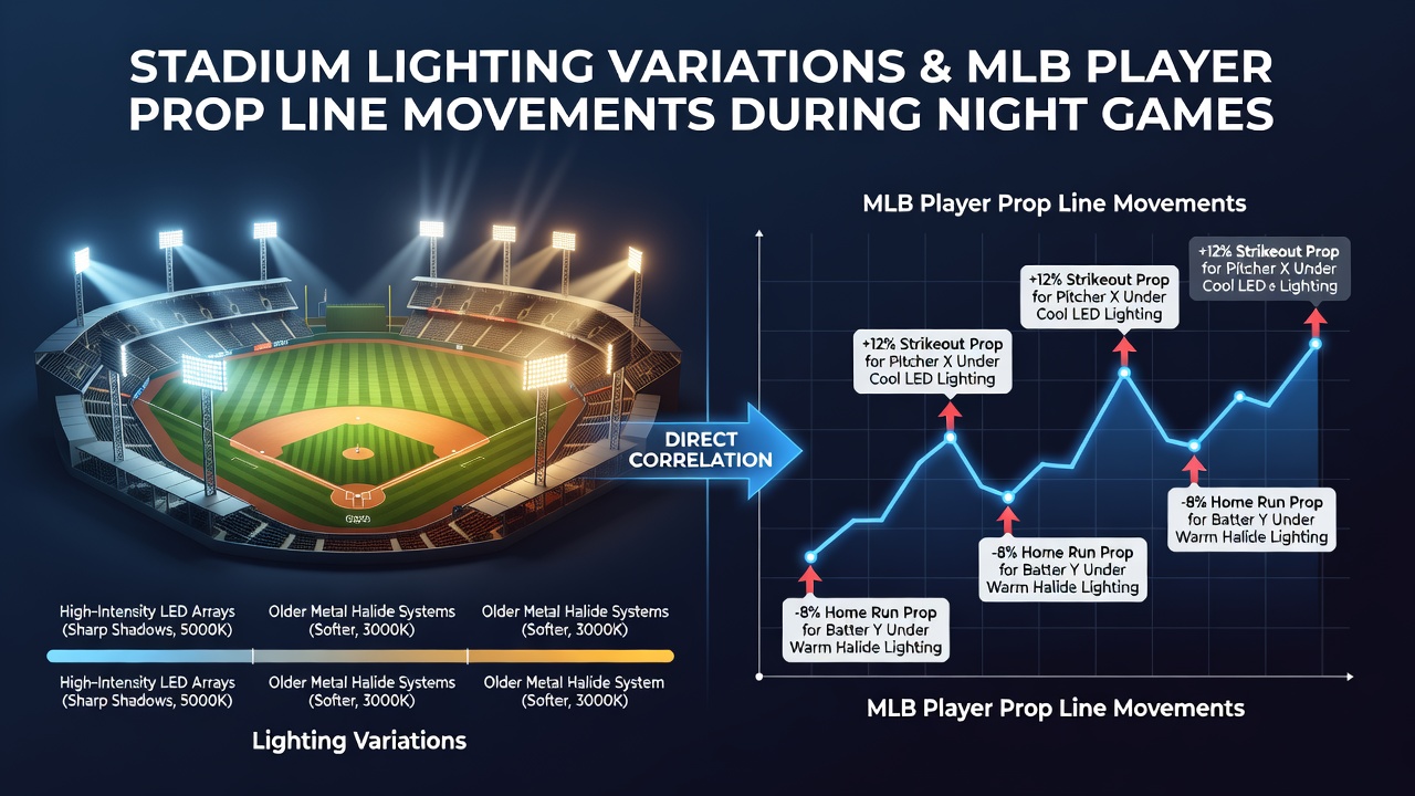 Data charts showing correlations between stadium lighting levels and MLB player prop movements
