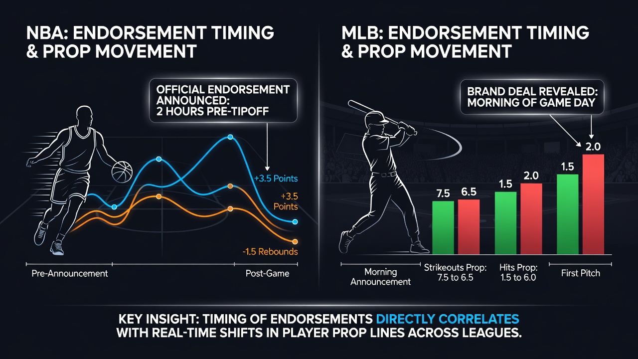 Graph illustrating MLB strikeout prop line adjustments following midseason endorsement announcements across multiple sportsbooks