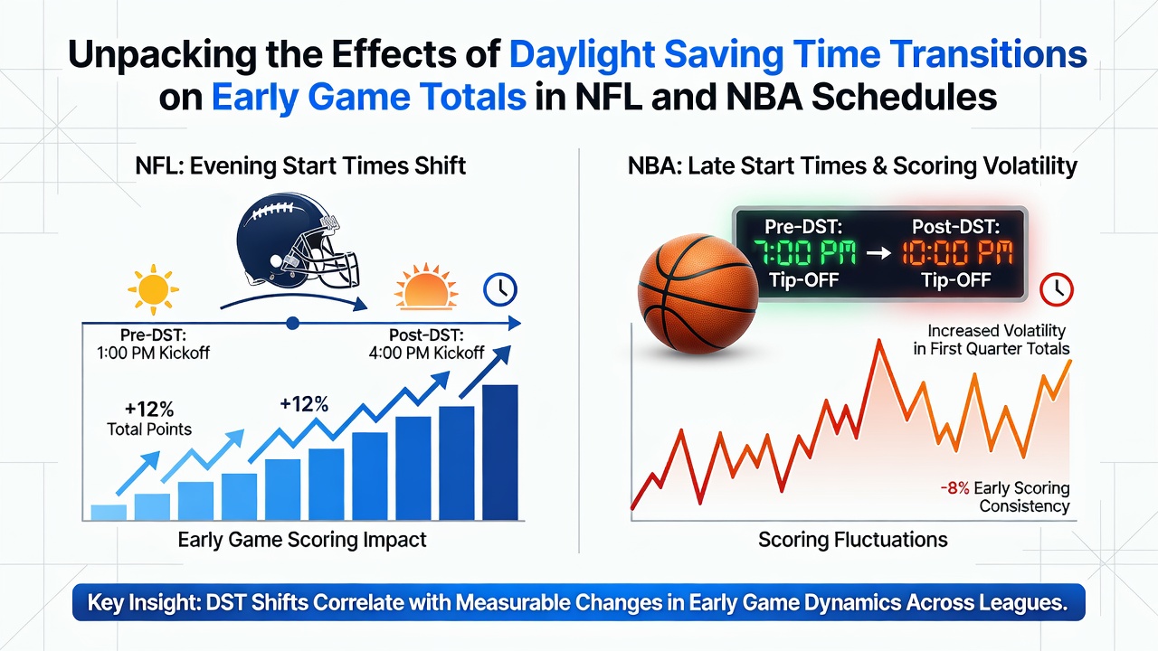 Clock and sports arena showing time change impacts on game schedules